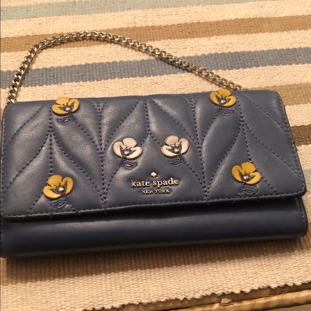 Kate Spade Blue Clutch with Yellow Floral Accents